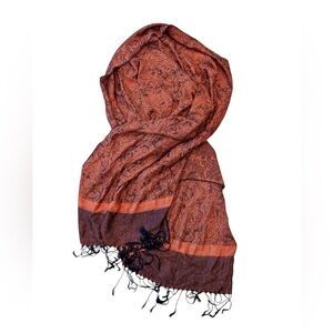 Pashmina Shawl Wrap Silk Cashmere Black Rust Paisley